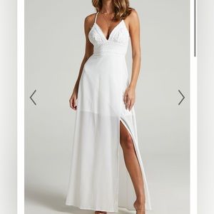 White maxi dress with crochet bust